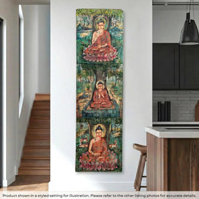 Vintage "Buddha" Hand Painted Distressed Wall Art Panel