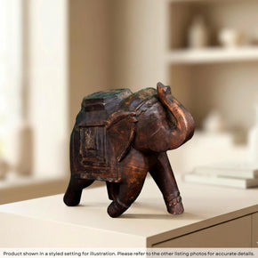 Vintage Hand Carved Distressed Elephant Statue