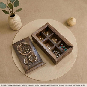 Unique Hand Carved Wooden Divided Compartments Jewelry Box
