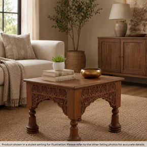 Vintage Carved Arch Solid Wood 24" Square End Table
