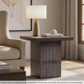 Modern Ash Gray Rib Carved Solid Wood 24" Square End Table