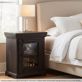 Transitional Style Solid Wood Hand Carved Nightstand With Glass Door