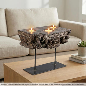 Antique Rustic Wooden Column Base Repurposed Ranch Style Candle Holder