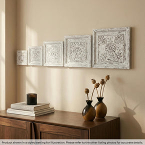 Farmhouse Style Hand Carved Distressed White Solid Wood Panels - Set Of 5