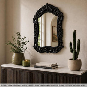 Hand Carved Wooden Floral Lattice 25 in. Tall Vanity Mirror