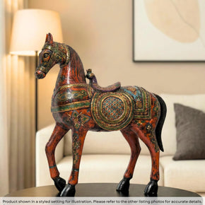 Artistically Hand Painted 24" Tall Wooden Horse Statue