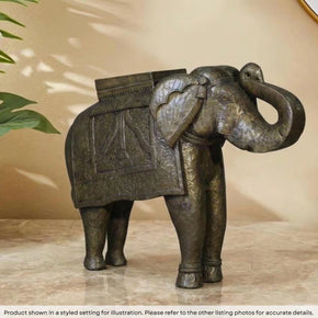 Hand Carved Solid Wood 22" Tall Elephant Statue With Brass Cladding