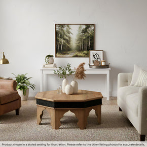 Mediterranean Style Solid Wood Hexagon Small Coffee Table With Carved Border