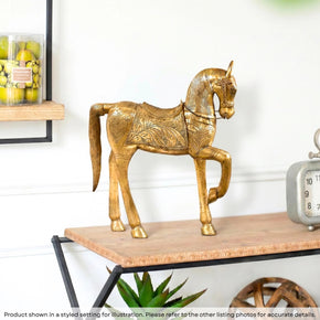 Vintage Solid Wood 25 in. Tall Horse Statue Cladded With Embossed Brass Foil
