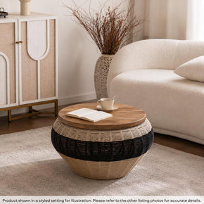 Farmhouse Style Woven Rope And Wood 30" Round Coffee Table