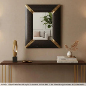 Transitional Solid Wood Vanity Mirror With Brass Foil Accent Corners
