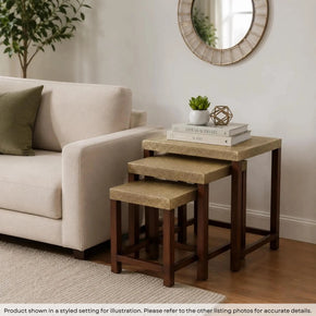 Elegant Brass Foil Cladded Solid Wood Nesting Tables- Set of 3