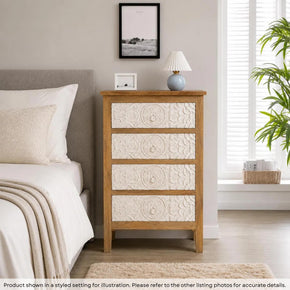 Solid Wood Carved Two-Tone 4 Drawers Nightstand