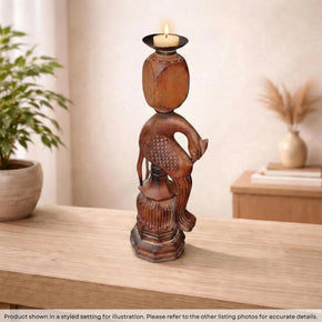 Vintage Carved Peacock Wooden Candle Stick