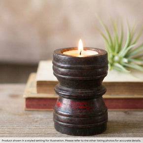 Vintage Wooden Mortar Grinder Repurposed Rustic Candle Holder
