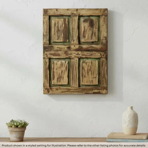 Vintage Teak Wood Shutter With Distressed Painted Patina