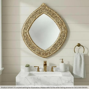 Farmhouse Style 27" x 32"  Hand Carved Distressed Oval Shaped Mirror