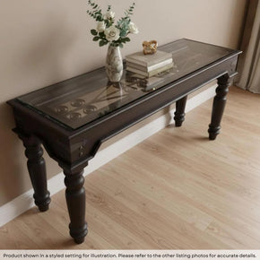 Eclectic Metal Grill & Solid Wood 66 in. Long Console Sofa Table