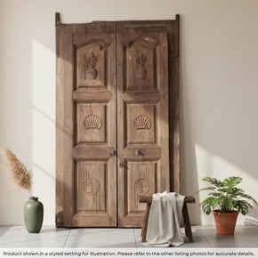 Early 1900s Hand Carved 81" Tall Teak Wood Antique Door