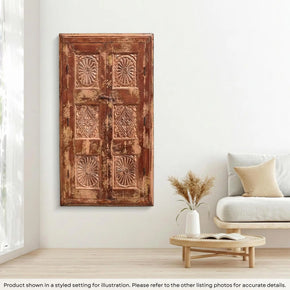 Antique Teak Wood Carved 54" Tall Door Distressed Wall Hanging