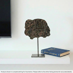 Vintage Elephant Carved Printing Block On Display Stand Shelf Decor