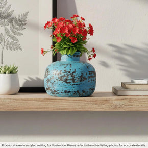 Farmhouse Style Vintage Distressed Blue 8 in. Round Metal Vase