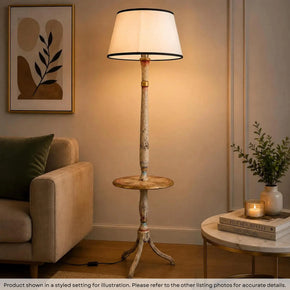 Vintage Hand Painted Wooden 68" Tall Floor Lamp With Table Shelf- Set of 2