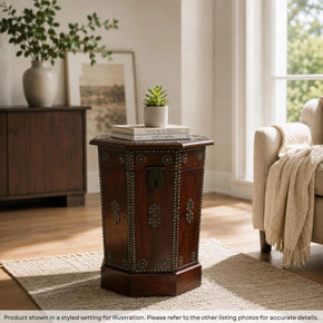 Transitional Style Solid Wood Chest End Table With Metal Accents