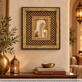 Transitional Style Vintage Hand Carved Distressed Gold Finish 13" x 15" Mirror Wall Hanging