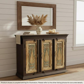 Farmhouse Style 53" Wide Vintage Carved Door Repurposed Solid Wood Sideboard