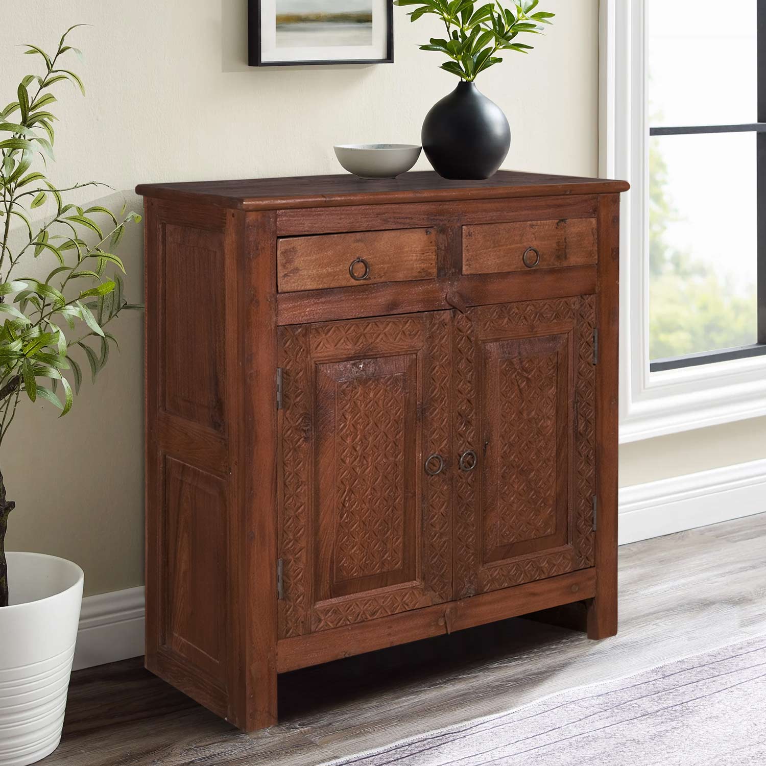 Vintage Teak Wood 2-Door Storage Cabinet - Far Pavilions