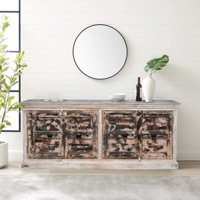 Farmhouse 4 Doors Large Distressed Finished Solid Wood Sideboard