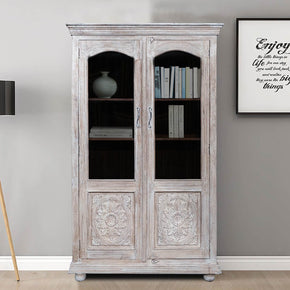 Transitional Style Solid Wood Curio Cabinet With Glass Doors