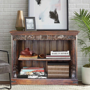 Unique Carved Column Repurposed Small Solid Wood Media Cabinet