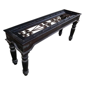 Eclectic Metal Grill & Solid Wood 66 in. Long Console Sofa Table