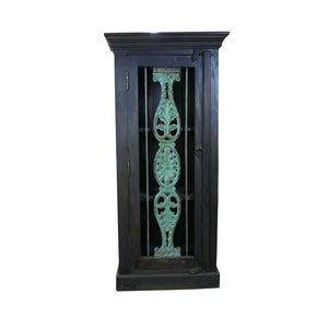 Farmhouse Style Solid Wood Narrow Cabinet With Iron Grill