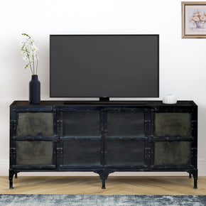 Industrial Style Reclaimed Wood In Metal Frame Media Console