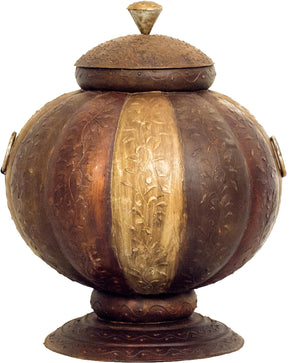Vintage Metal Decorative 24" Tall Round Vase With Lid