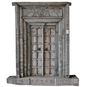 1800s Antique Ornately Carved 84 in. X 100 in. Indian Haveli Doors