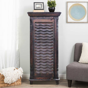 Transitional Carved Sides Louvered Shutter 47 in. Tall Linen Cabinet