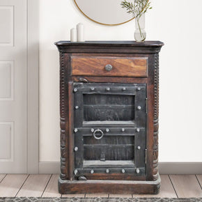 Rustic Antique Door Accent Storage Cabinet With Drawer