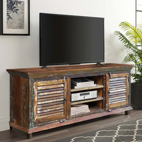 Rustic Reclaimed Wood Louvered Shutter Media Console