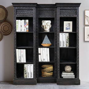 Transitional Style Carved Mango Wood 57" Long Bookcase