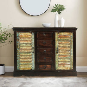 Shutter Door Reclaimed Wood 2 Doors & 5 Drawers Medium Size Sideboard