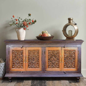 Transitional Solid Wood Carved 4-Door Medium Sideboard