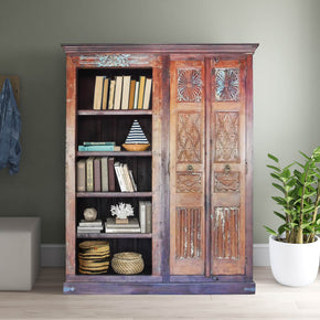 Farmhouse Style Solid Wood 4 Shelves Antique Door Bookcase Armoire