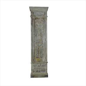 Floral Carved Vintage Door Distressed White Narrow Armoire