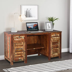 Antique Solid Reclaimed wood Executive Desk with Doors and Drawers