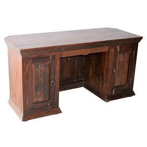 Distressed Antique Solid Wood Executive Desk with Storage Cabinets