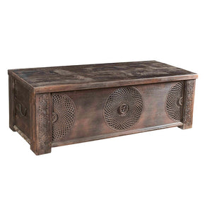 Rustic Carved Detailed Coffee Table Blanket Box